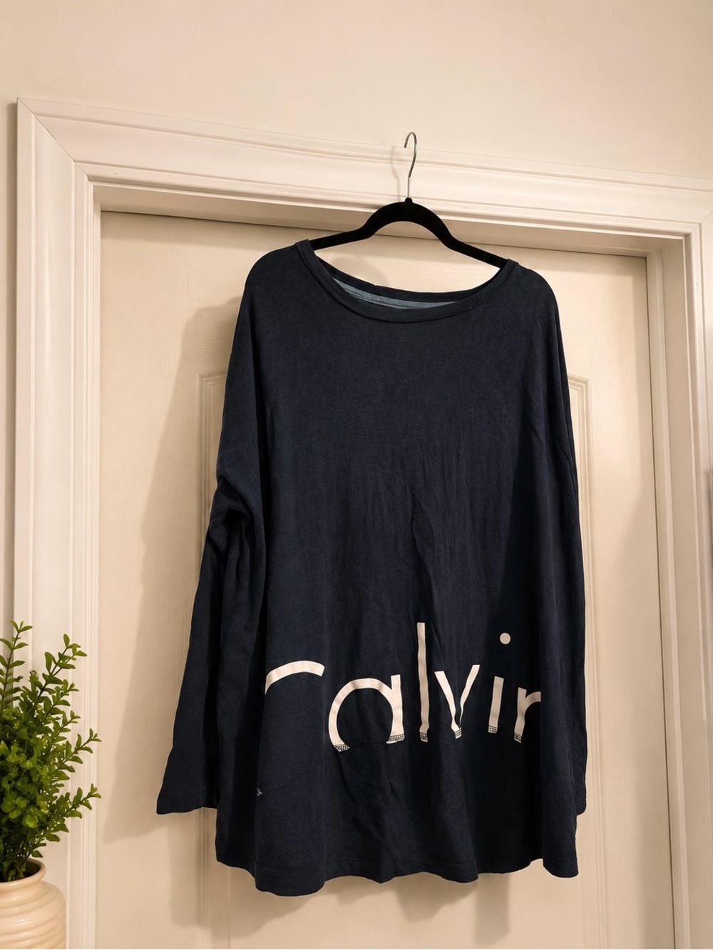 Calvin Klein Navy Long Sleeve Tee with White Logo